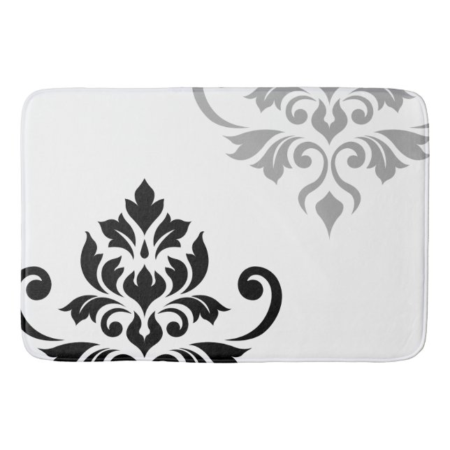 Feuille Damask Art I Black & Grey on White Badematte (Vorderseite)