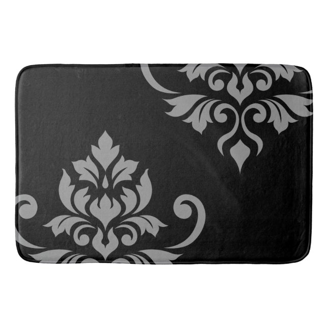 Feuille Damask Art I Grey on Black Badematte (Vorderseite)