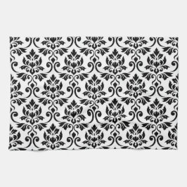 Feuille Damask Big Pattern Black auf Weiß Küchentuch