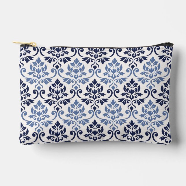 Feuille Damask Big Pattern Blues über Cream Zubehörtasche (Vorderseite)