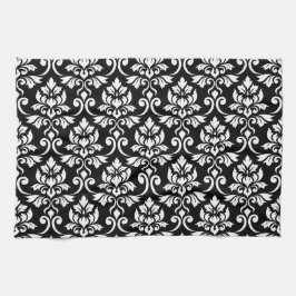 Feuille Damask Big Pattern White on Black Geschirrtuch