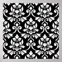 Feuille Damask Big Pattern White on Black