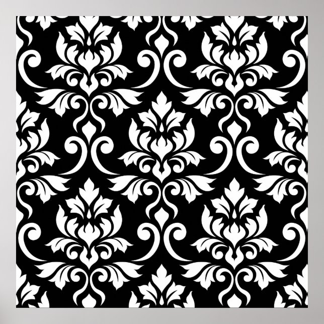 Feuille Damask Big Pattern White on Black Poster (Vorne)