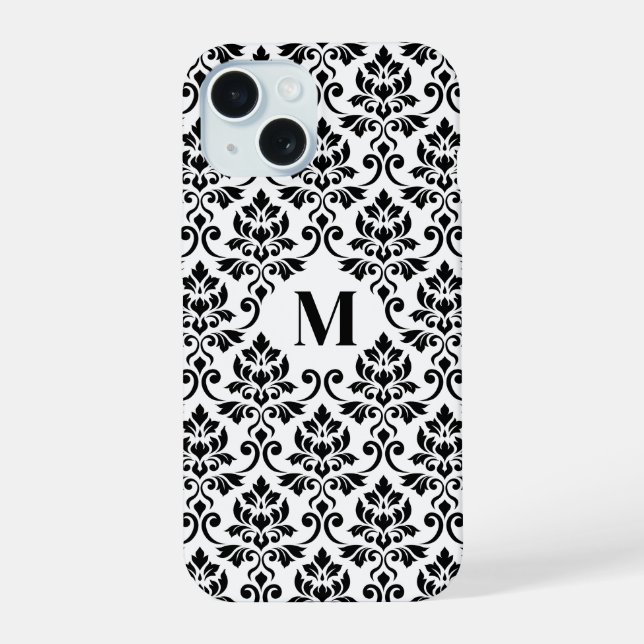 Feuille Damask Black Pattern (Benutzerdefiniert) iPhone 15 Hülle (Rückseite)