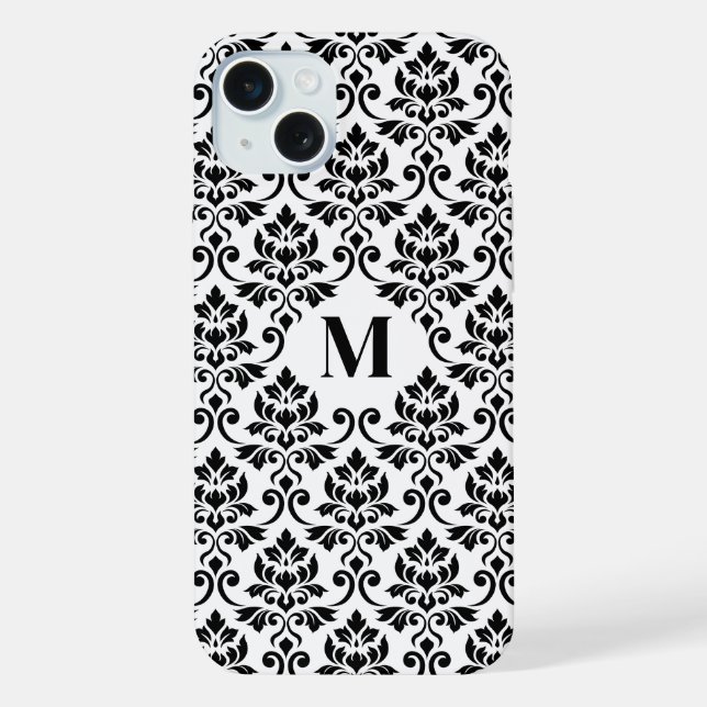 Feuille Damask Black Pattern (Benutzerdefiniert) iPhone 15 Plus Hülle (Rückseite)