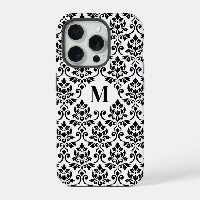 Feuille Damask Black Pattern (Benutzerdefiniert) iPhone 15 Pro Hülle (Rückseite)