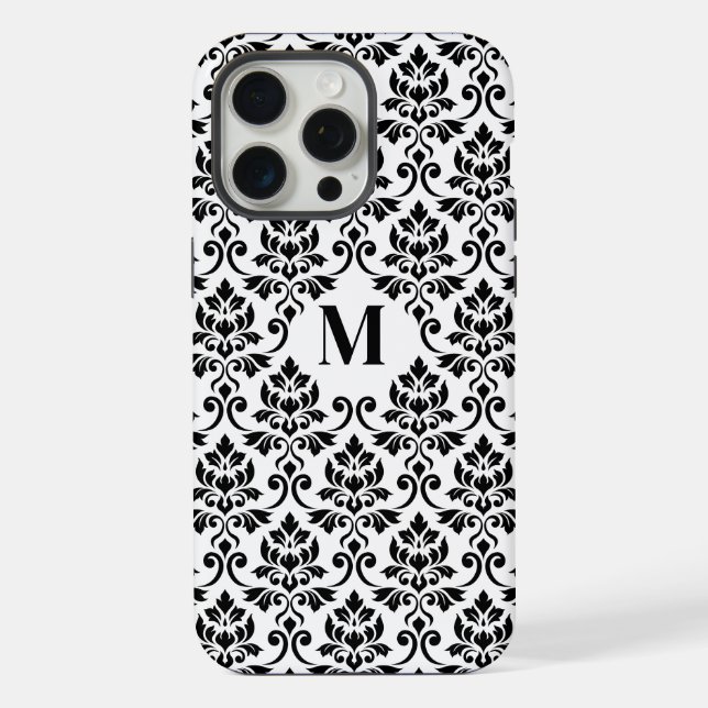 Feuille Damask Black Pattern (Benutzerdefiniert) iPhone 15 Pro Max Hülle (Rückseite)