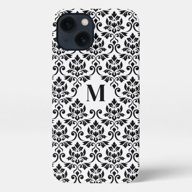Feuille Damask Black Pattern (Benutzerdefiniert) iPhone Hülle (Rückseite)