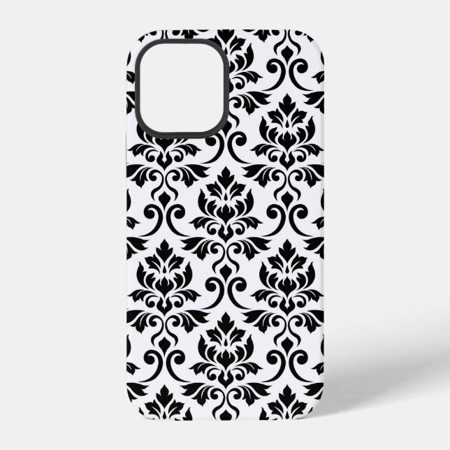 Feuille Damask Lg Muster Black auf Weiß iPhone 12 Hülle (Rückseite)