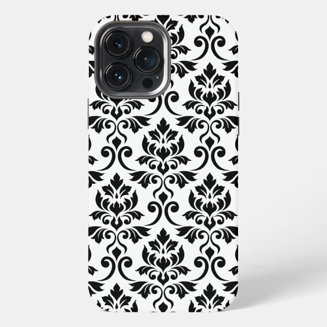 Feuille Damask Lg Muster Black auf Weiß iPhone 13 Pro Max Hülle (Rückseite)