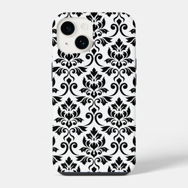 Feuille Damask Lg Muster Black auf Weiß iPhone 14 Hülle (Rückseite)