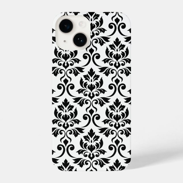 Feuille Damask Lg Muster Black auf Weiß iPhone 14 Hülle (Rückseite)