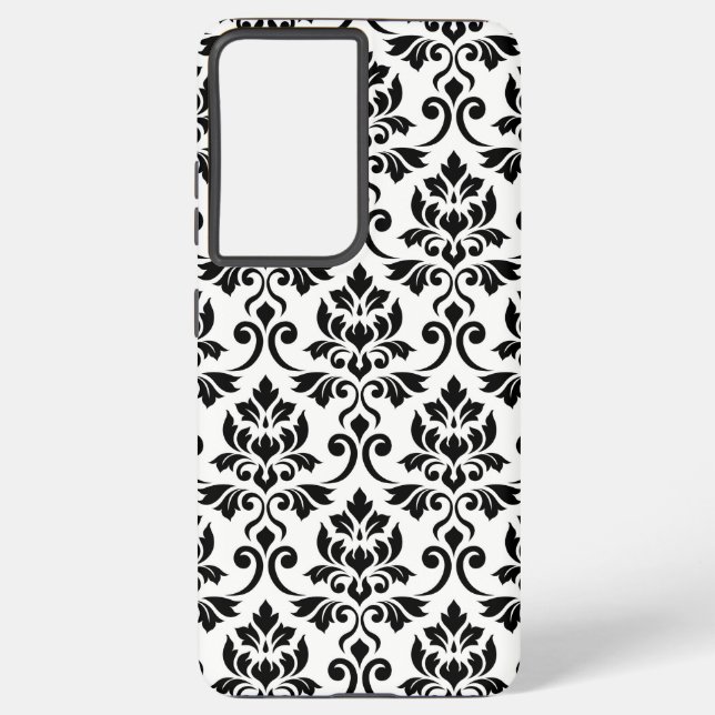 Feuille Damask Lg Muster Black auf Weiß Samsung Galaxy Hülle (Rückseite)