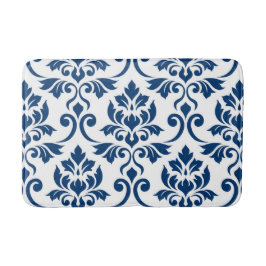 Feuille Damask Lg Muster Dunkelblau auf Weiß Badematte