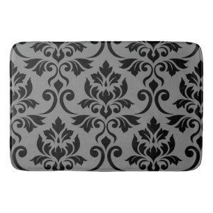 Feuille Damask Lg Pattern Black auf Grau Badematte