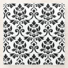 Feuille Damask Muster Black auf Weiß Glasuntersetzer