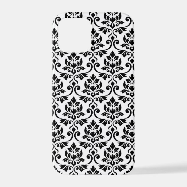 Feuille Damask Muster Black auf Weiß iPhone 12 Pro Hülle (Rückseite)