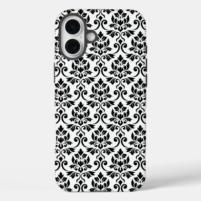 Feuille Damask Muster Black auf Weiß iPhone 16 Plus Hülle (Rückseite)