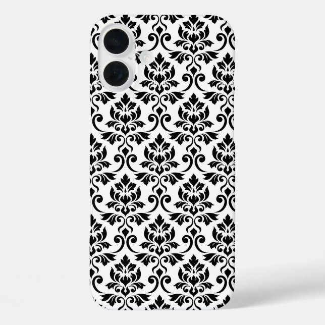 Feuille Damask Muster Black auf Weiß iPhone 16 Plus Hülle (Rückseite)
