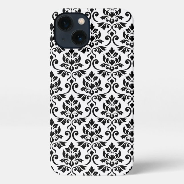 Feuille Damask Muster Black auf Weiß iPhone Hülle (Rückseite)