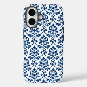 Feuille Damask Muster Dark Blue auf Weiß iPhone 16 Hülle
