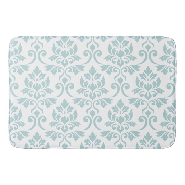 Feuille Damask Muster Duck Egg Blue auf Weiß Badematte (Vorderseite)
