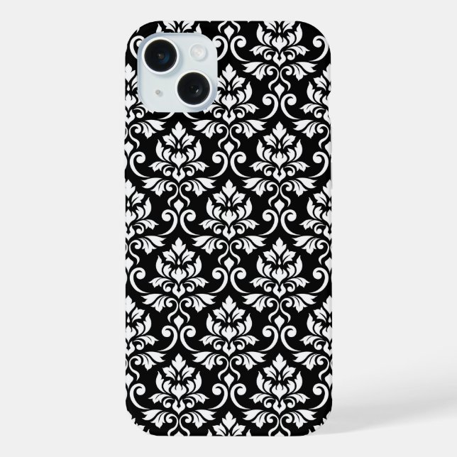 Feuille Damask Muster Weiß auf Schwarz iPhone 15 Plus Hülle (Rückseite)