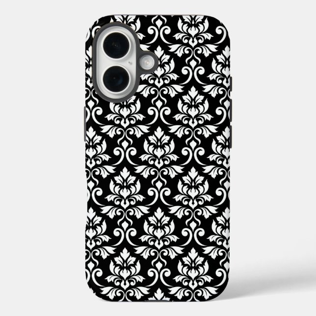 Feuille Damask Muster Weiß auf Schwarz iPhone 16 Hülle (Rückseite)