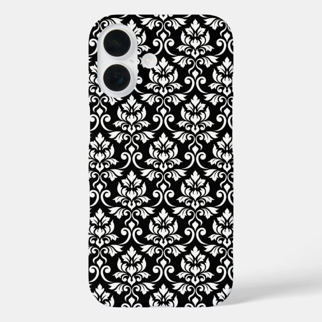 Feuille Damask Muster Weiß auf Schwarz iPhone 16 Hülle (Rückseite)
