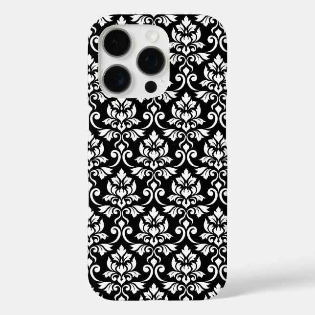 Feuille Damask Muster Weiß auf Schwarz iPhone 16 Pro Hülle (Rückseite)