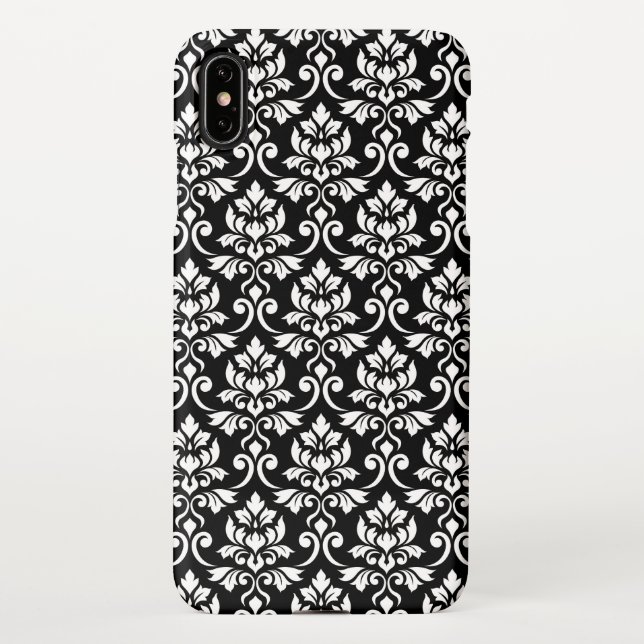 Feuille Damask Muster Weiß auf Schwarz iPhone Hülle (Rückseite)
