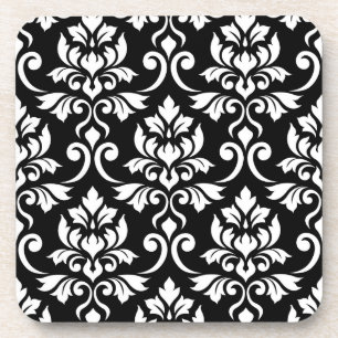 Feuille Damask Muster Weiß auf Schwarz Untersetzer