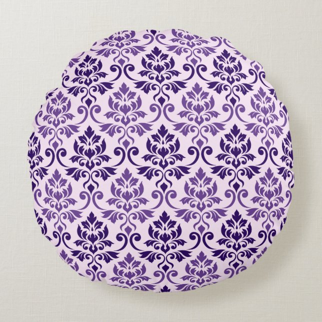 Feuille Damask Musterpuren auf Rosa Rundes Kissen (Vorderseite)