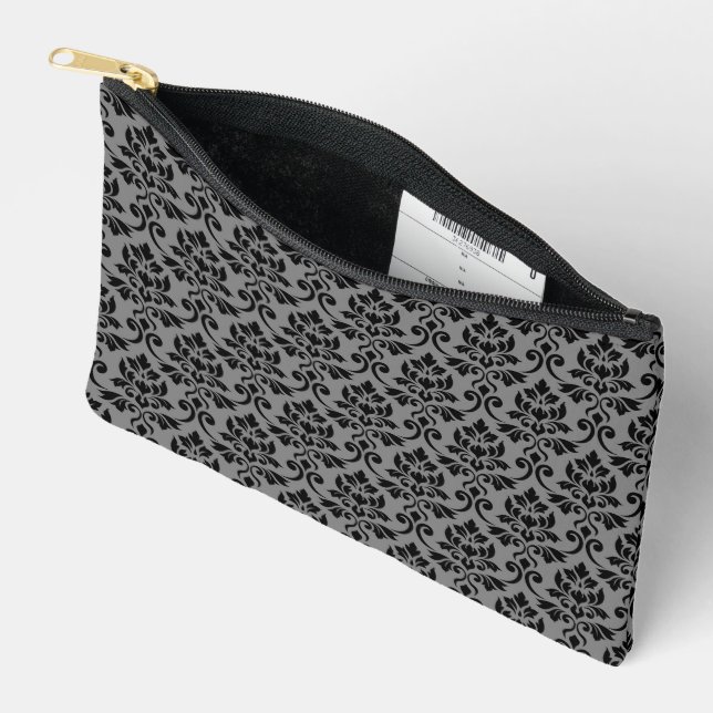 Feuille Damask Pattern Black auf Grau Zubehörtasche (Offen)