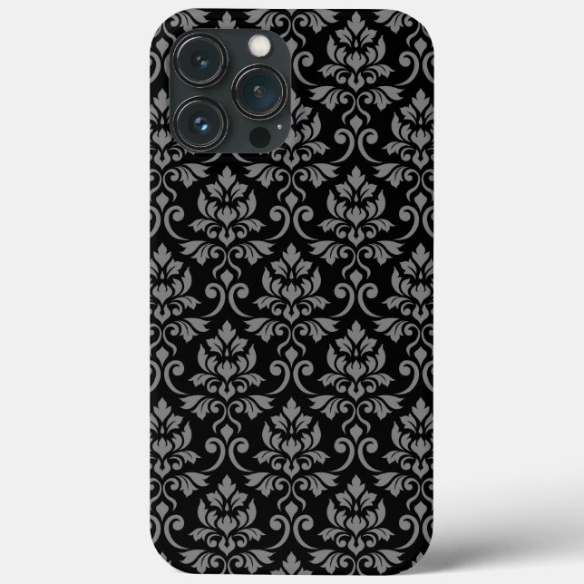 Feuille Damask Pattern Grau auf schwarz Case-Mate iPhone Hülle (Rückseite)