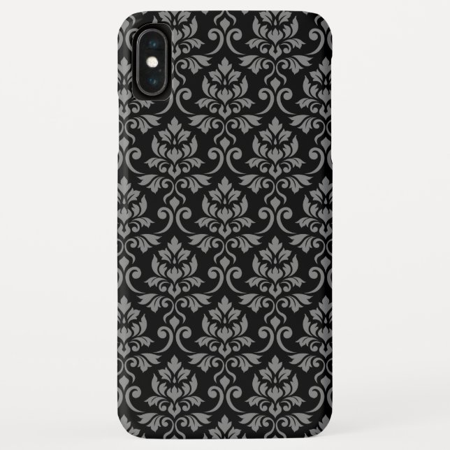 Feuille Damask Pattern Grau auf schwarz Case-Mate iPhone Hülle (Rückseite)