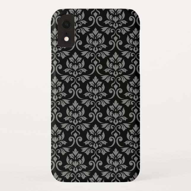 Feuille Damask Pattern Grau auf schwarz Case-Mate iPhone Hülle (Rückseite)