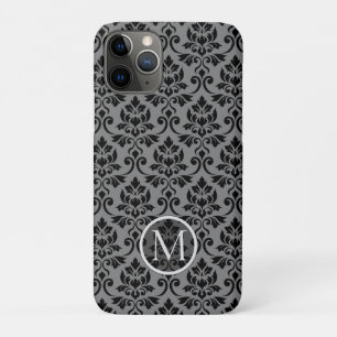 Feuille Damask Ptn Black on Gray (Personalisiert) Case-Mate iPhone Hülle