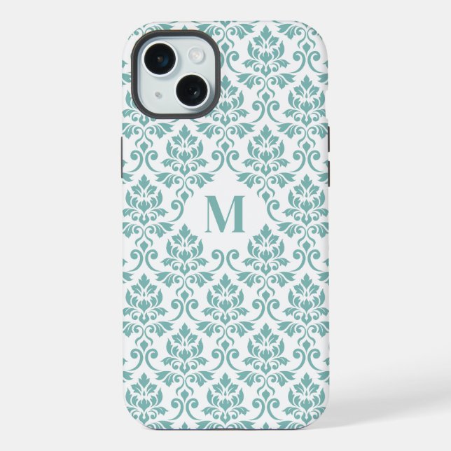 Feuille Damask Teal Muster (Benutzerdefiniert) iPhone 15 Plus Hülle (Rückseite)