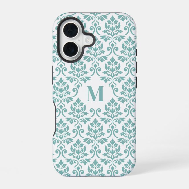 Feuille Damask Teal Muster (benutzerdefiniert) iPhone 16 Hülle (Rückseite)