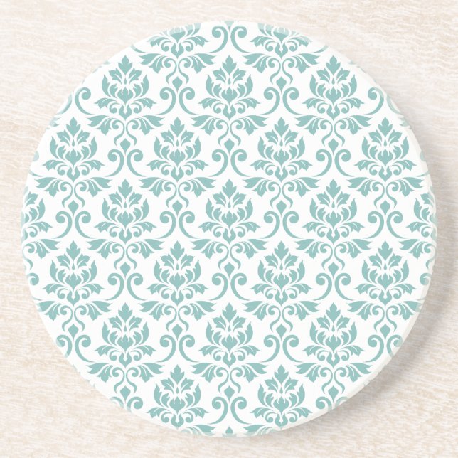 Feuille Damask Teal Muster Getränkeuntersetzer (Vorne)