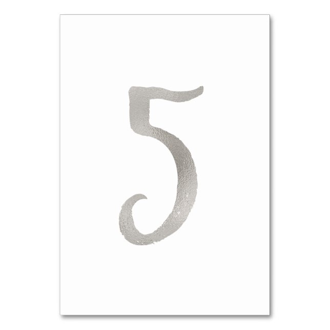 Feuille d'argent chic numéro de table de mariage | (Dos)
