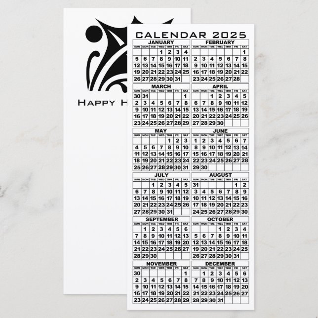 Feuille de carte en rack de jours fériés 2025 avec (Devant / Derrière)