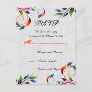 Feuille de défilement colorée sur carte RSVP de ma