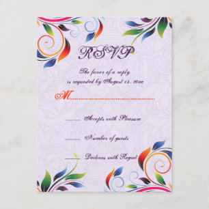 Feuille de défilement colorée sur carte RSVP de ma
