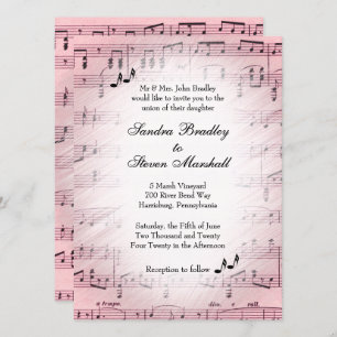 Feuille de musique rose Faire-part de mariage 2