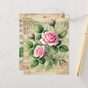 Feuille de musique vintage rose et vert Rose