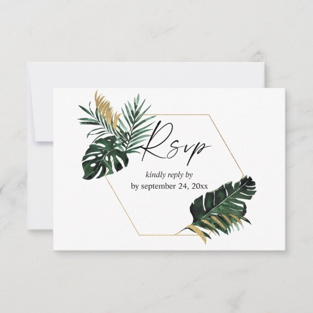 Feuille de palme tropicale or avec carte RSVP de r (Devant)