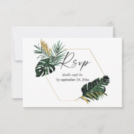 Feuille de palme tropicale or avec carte RSVP de r