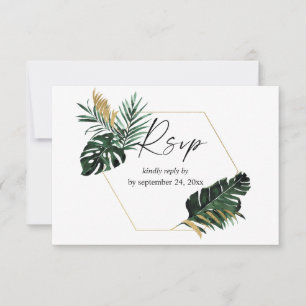 Feuille de palme tropicale or avec carte RSVP de r